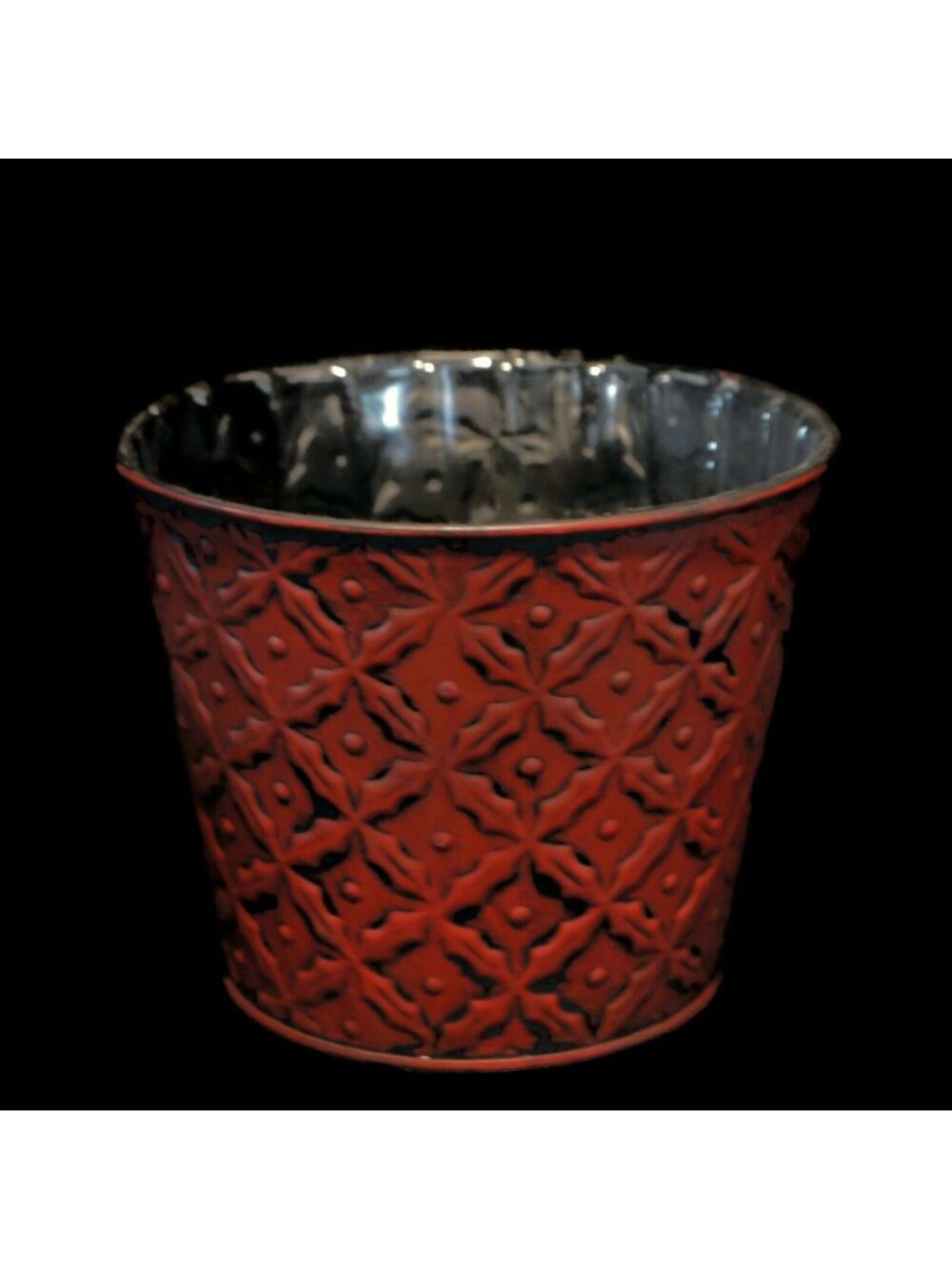 McCann Brothers Red Tin Planter Cachepot Flower Pot Christmas Holly Decor
